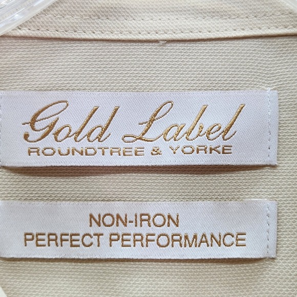 Roundtree & Yorke Button Down Mens XXL Cream Beige Gold Label Shirt Non Iron New - Picture 4 of 7
